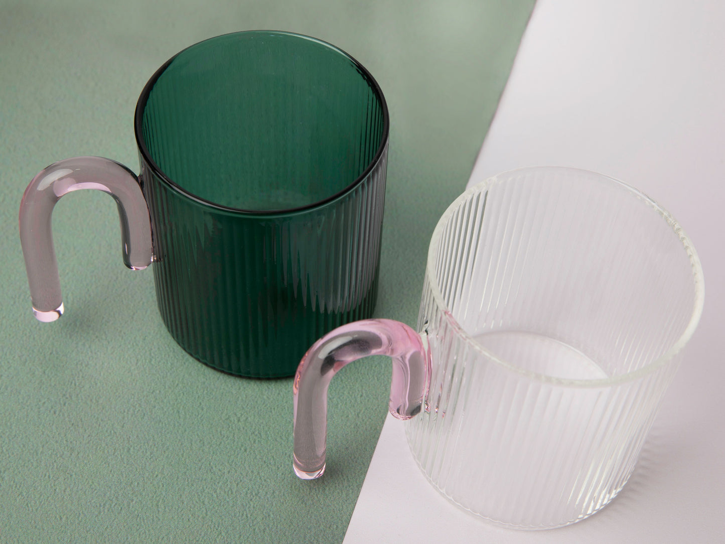 Archer Ribbed Glass Cup - Green/Taffy Pink