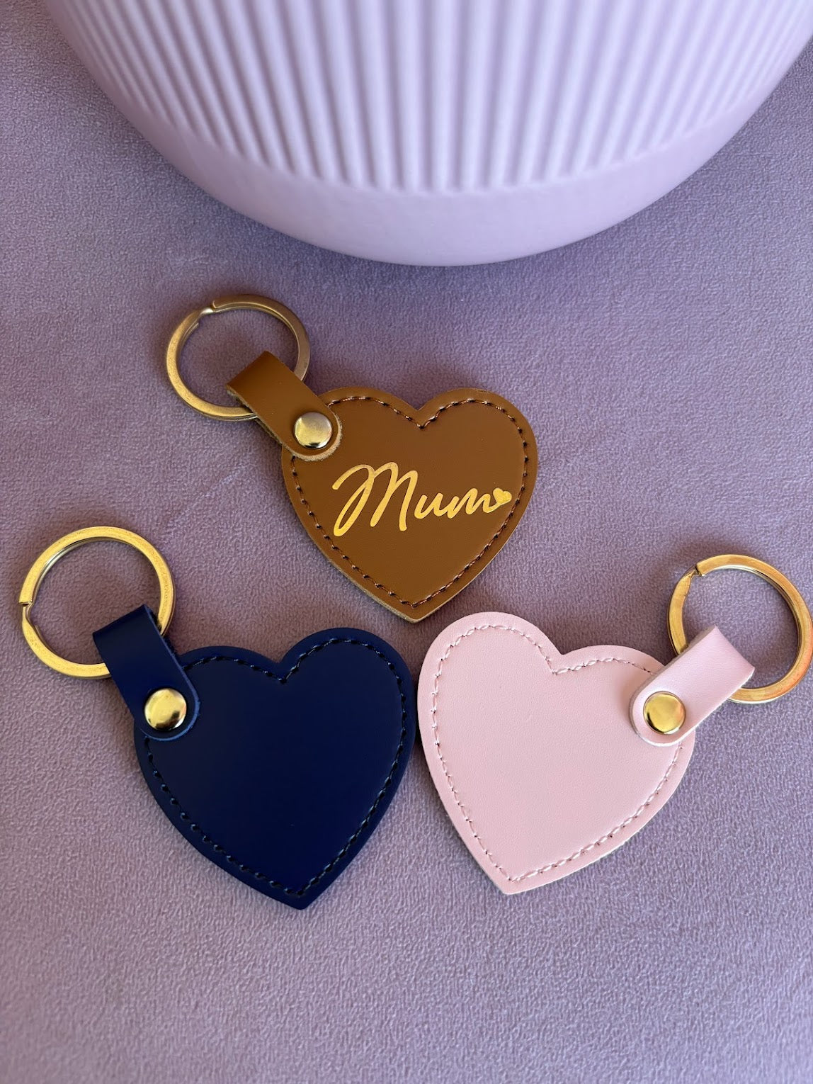 Personalised Heart Keychain - Brown, Navy, Pink & Grey