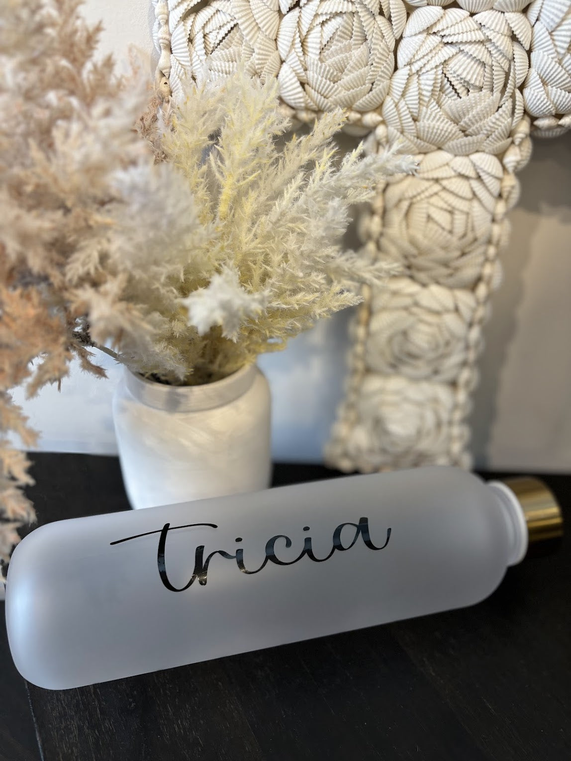 Personalised 1L Frosted Water Bottle - Black, White & Rose