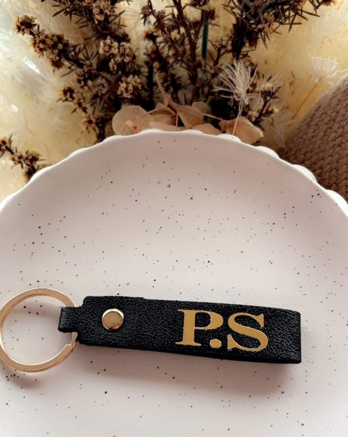 Personalised Faux Leather Keychain - Black