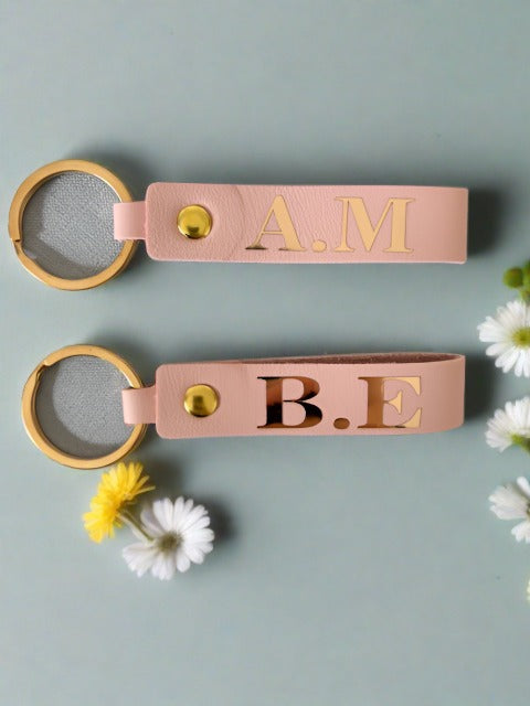 Personalised Faux Leather Keychain - Pink