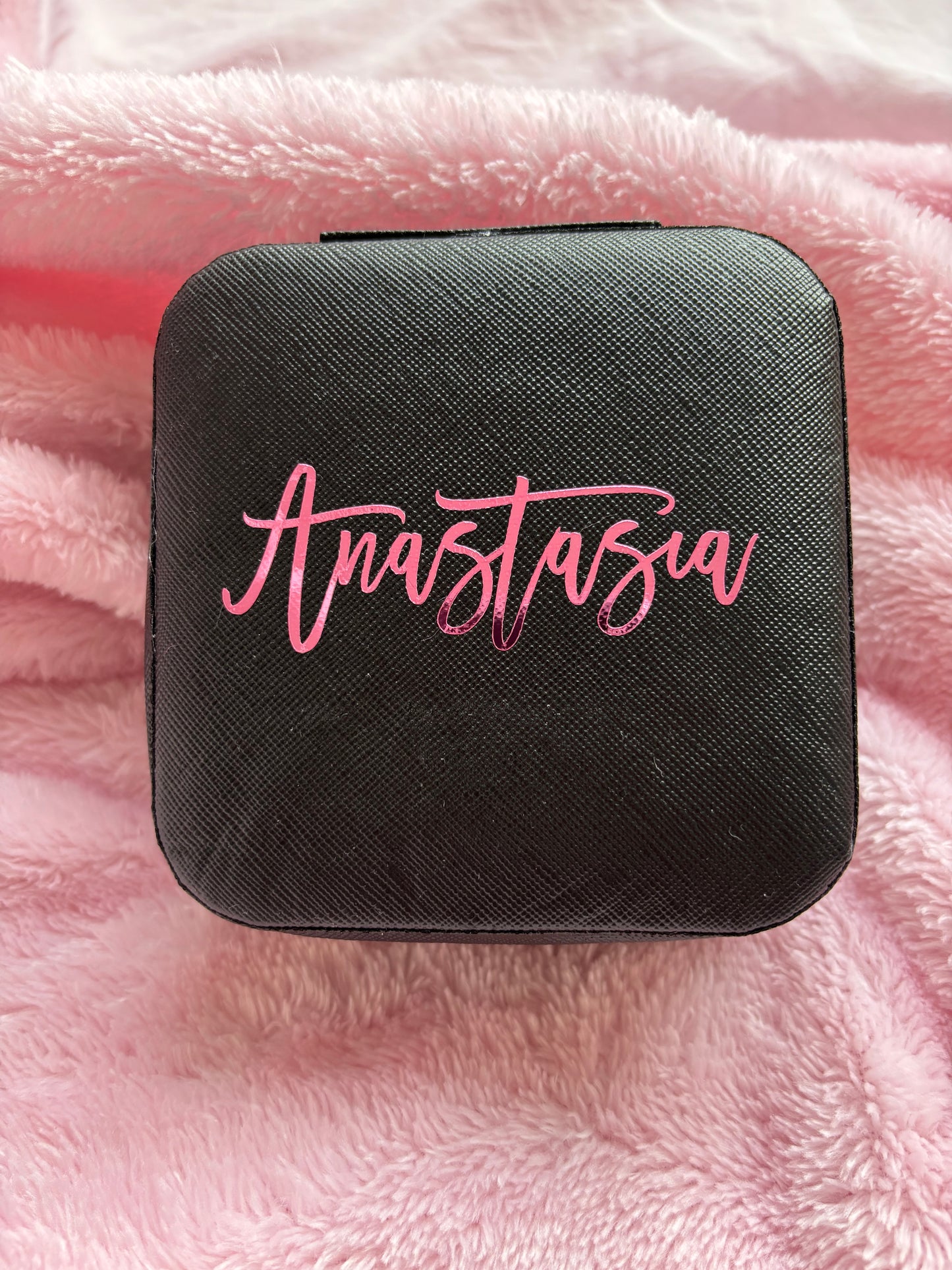 Personalised Portable Travel Jewellery Box - Black, Pink & White