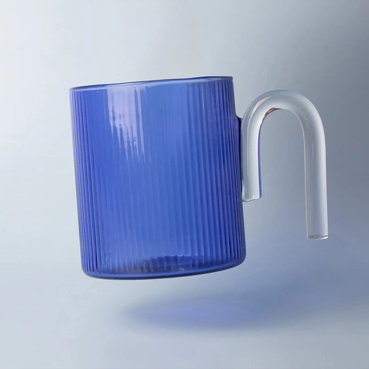 Archer Ribbed Glass Cup - Blue/Clear