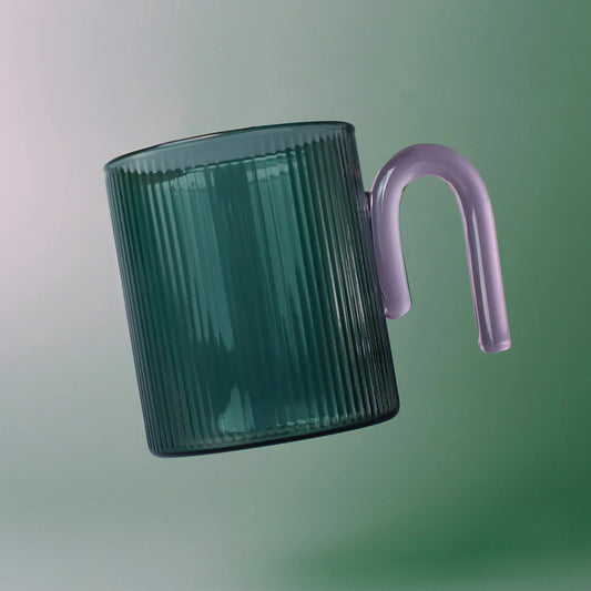 Archer Ribbed Glass Cup - Green/Taffy Pink